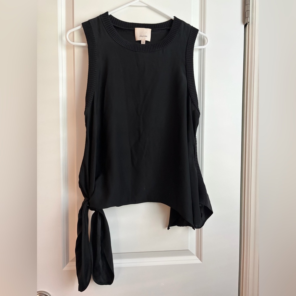 cinq a sept Black Sleeveless Pure Silk Side-Tie Tank